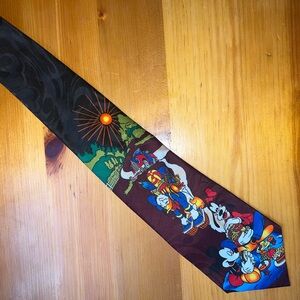 Colorful Character Print Silk Tie in Rich Brown